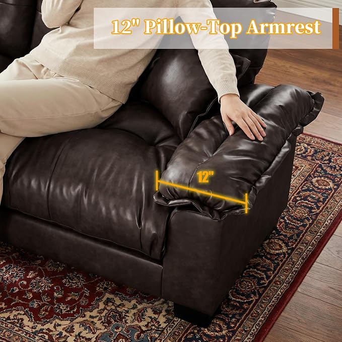 Faux Leather Sofa, Mid Century Modern Leather Upholstered Deep Loveseats - Image 5