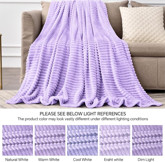 BEDELITE 3D Ribbed Pastel Lilac Fleece Throw Blanket - Image 5