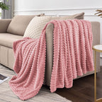BEDELITE 3D Ribbed Jacquard Pink Fleece Twin Blanket - Image 9