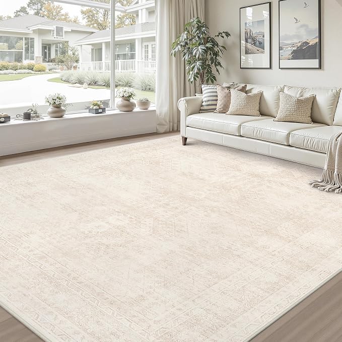 Area Rugs 9x12 Living Room: Bedroom Neutral Washable Carpet Beige | Large - Image 9