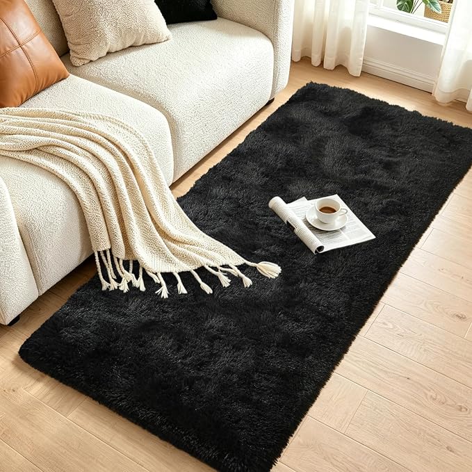 Noahas 2x8 Black Fluffy Soft Runner Rug Non-Slip - Image 3