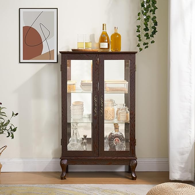 Curio Cabinet with Lighted Display, Glass Display with Mirrored Back, Vintage - Image 8