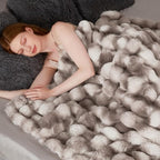 Luxury 1000GSM Rabbit Faux Fur Blanket, Super Heavy Warm Cozy Brown Blankets - Image 3