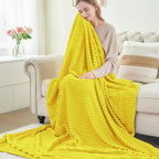BEDELITE Ribbed Jacquard Yellow Fleece Throw Blanket - Image 4