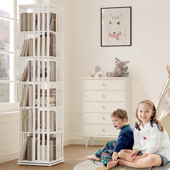 YOWOS Rotating Bookshelf Tower, 360° Display Spinning Bookcase, Bamboo - Image 7
