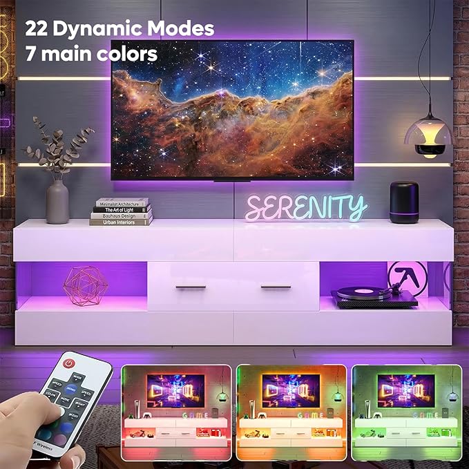 Bestier TV Stand for 55/60/65 Inch TV, High Gloss Modern TV Stand - Image 4