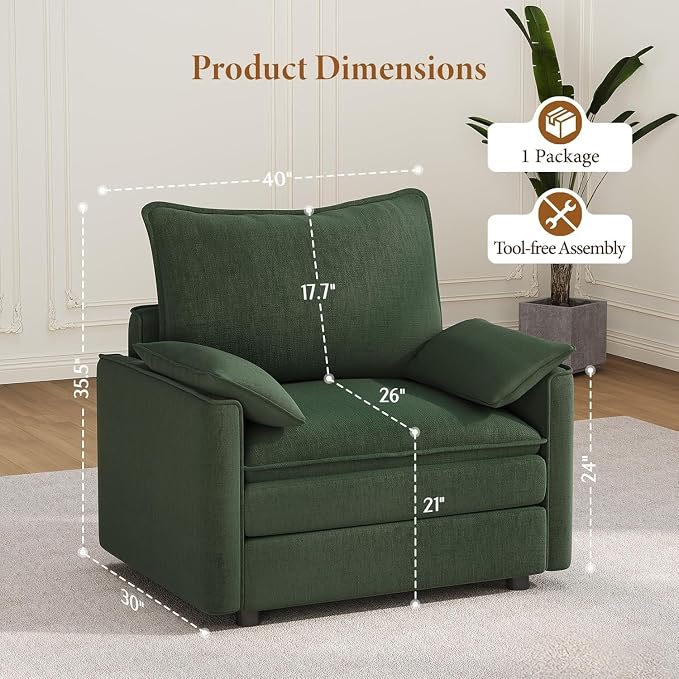 Vesgantti 40" Single Seat Sofa, Comfy Cloud Couch Deep Seat Upholstered Couch - Image 2