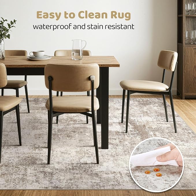 LOONGRUG 4x6 Area Rug Machine Washable Neutral Modern Rugs Brown Beige | - Image 6