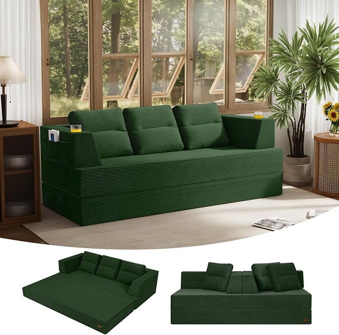 COMAX Futon Sofa Bed Queen, 4 in 1 Folding Boneless Sleeper Corduroy Couch by COMAX