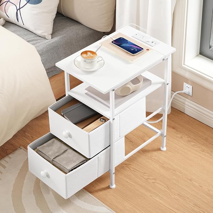 HOOBRO End Table with Charging Station, Narrow Side Table, Nightstand with 2 - Image 2