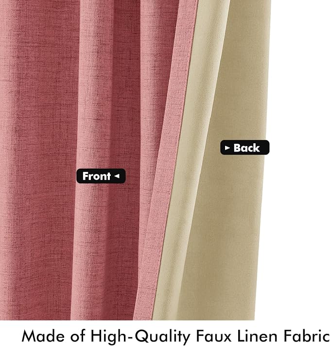 MIULEE 100% Blackout Linen Curtains 42 x 84 Inch Dusty Rose Pink 2 Panels | - Image 6