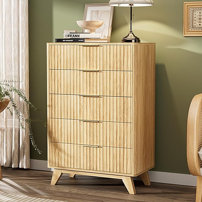 VINGLI Tall Dresser for Bedroom, Fluted Dresser Vertical Chest of Drawers by VINGLI