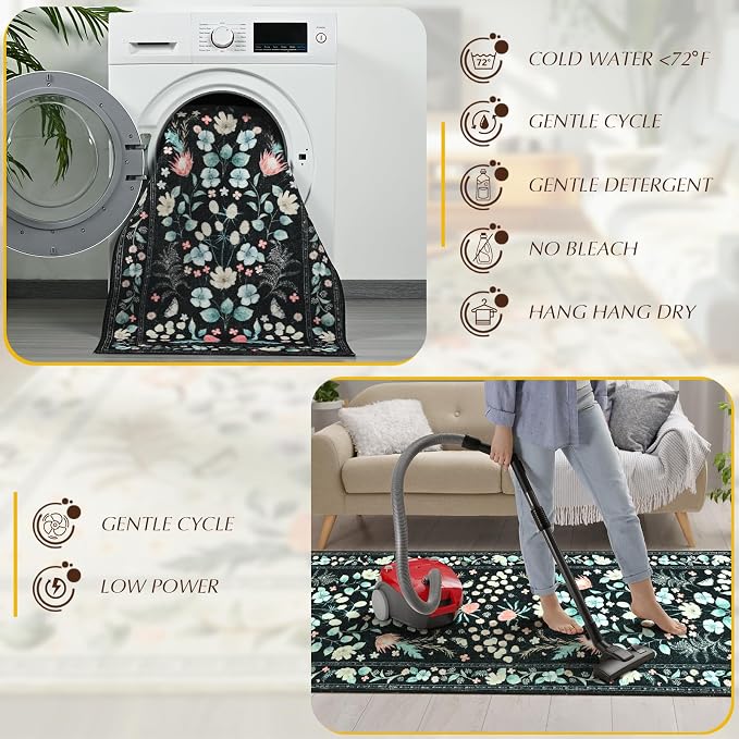 Washable Runner Rug, 2x6Ft Floral Rug Runners - Image 8