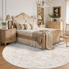 Round Area Rug for Living Room: 4ft Boho Washable Rug Beige Brown | Vintage - Image 4