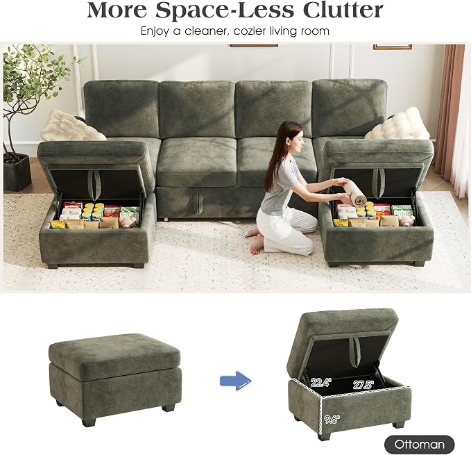 Ihanherry L-Shaped Sectional Sofa Bed, 6-Seater Convertible Pull Out Sleeper - Image 5