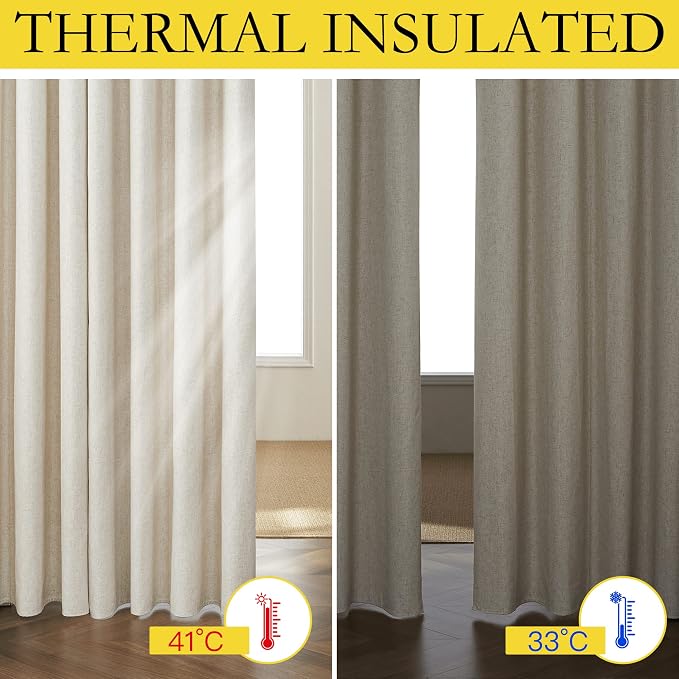 NICETOWN Natural Kitchen 100% Blackout Narrow Curtains 48 inches Long 2 Panels - Image 4