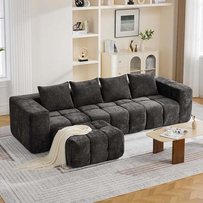 119" Boneless Couch, Oversized Cloud L Shaped Couch, Modular Sectional 4 Seater by CACFTII
