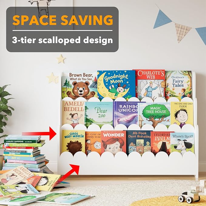 SpaceAid 3-Tier Scalloped Bookshelf, Montessori Bookcase - Image 6