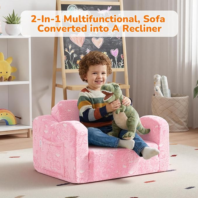 MeMoreCool Glowing Unicorn Kids Chair, 2-in-1 Glow in the Dark Kids Couch Fold - Image 5