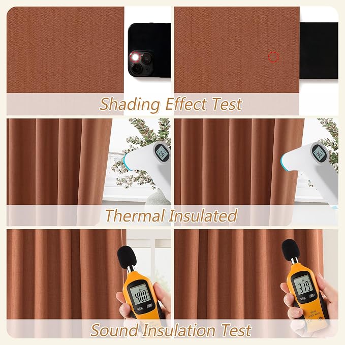Terracotta 100% Blackout Linen Curtains 102 Inch Length 2 Panels Set Fall - Image 3