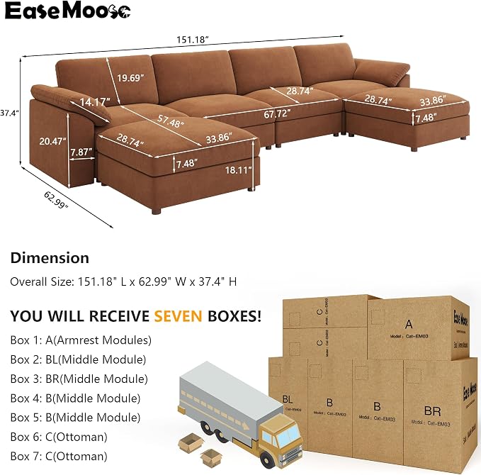 EASE MOOSE Modular Sectional Couch, Oversized Deep Seat U Shape Sectional Couch - Image 2