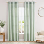 Aqua Green Linen Curtains 84 Inch Length 2 Panels Set by Nanspring