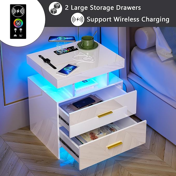 HNEBC Auto LED Nightstand with Wireless Charging Station & USB Ports, High - Image 3