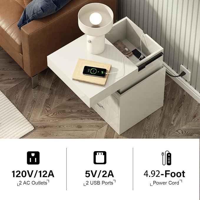 ChooChoo LED Nightstand with Charging Station, Smart Night Stand with Sliding - Image 3