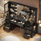 TOKSOM Black Vanity Desk with Mirror, Lights & Charging Station, 58.3" 3 - Image 2