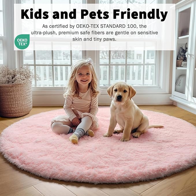 Light Pink Round Area Rugs 6ft for Bedroom Living Room, Fluffy Circle Rug for - Image 5