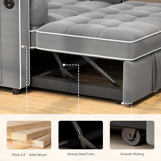 Pipishell 3 in 1 Convertible Sleeper Sofa Bed, Pull Out Couch - Image 3