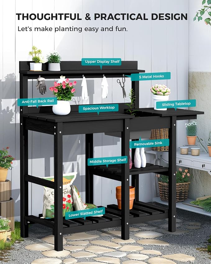 SERWALL Outdoor Potting Bench 2-Piece Set, Rot-Resistant HDPE Potting Table - Image 8