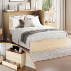 VINGLI Queen Murphy Bed with Storage Drawer, 2 Charging Station, Fluted Wooden by VINGLI