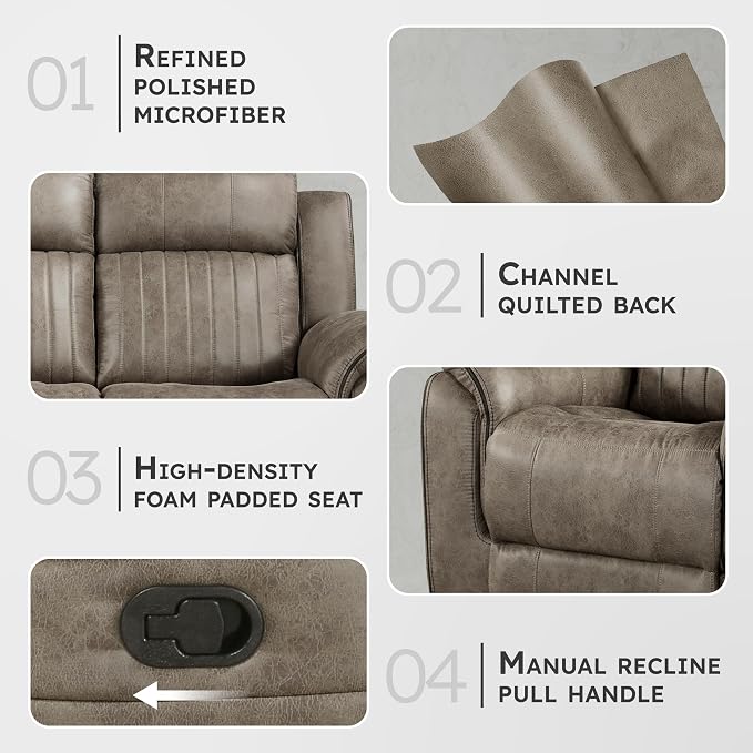 Lexicon 83.5" W Manual Double Reclining Sofa, Polished Microfiber Recliner Sofa - Image 3