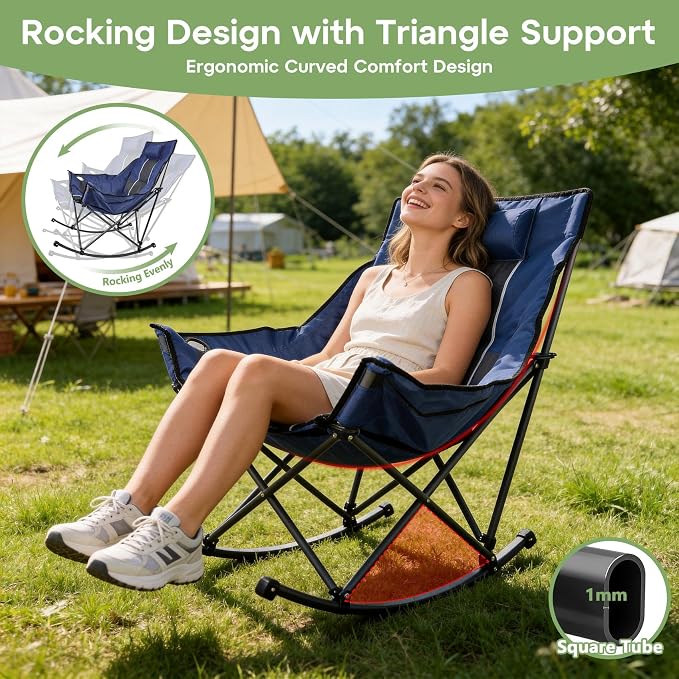 Suteck Oversized Rocking Camping Chair, Thick Padded Folding Rocking Chair - Image 4