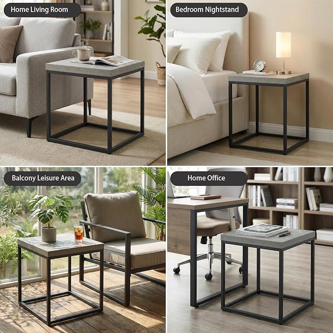 CENSI Modern Grey Square End Table, Extra Thick 1.6" Wood Top & Metal Frame - Image 8