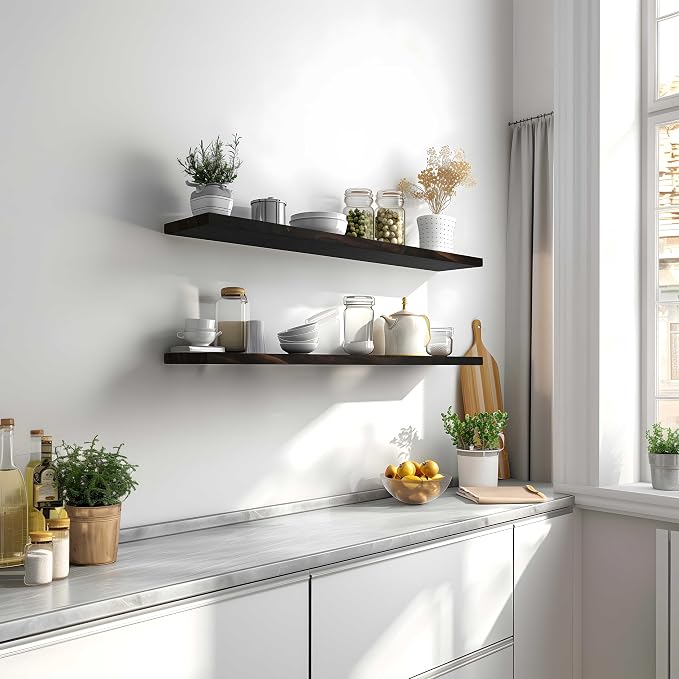 YYWUOJJ Wood Floating Shelves for Wall Decor, Rustic Wall Shelves for Bedroom - Image 3