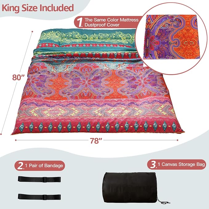 MAXYOYO Bohemian Retro Floor Mattress Boho Floral Style Japanese Futon Tatami - Image 2