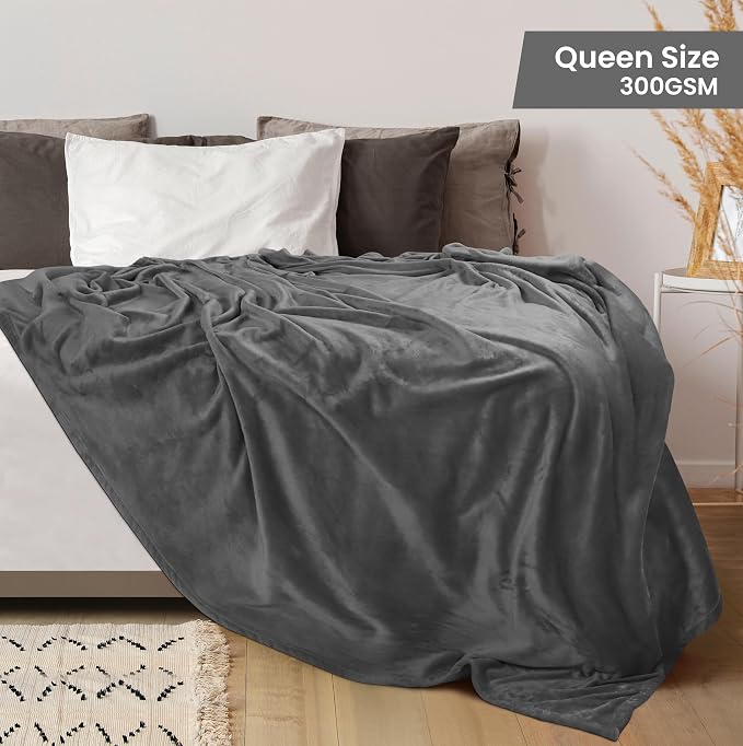 Utopia Bedding Ultra Soft Fleece Bed Blanket Queen Size Grey | Microfiber Plush - Image 2
