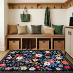 PLHXFR Area Rug Living Room: 3x5 Floral Washable Boho Soft Carpet Black | - Image 5