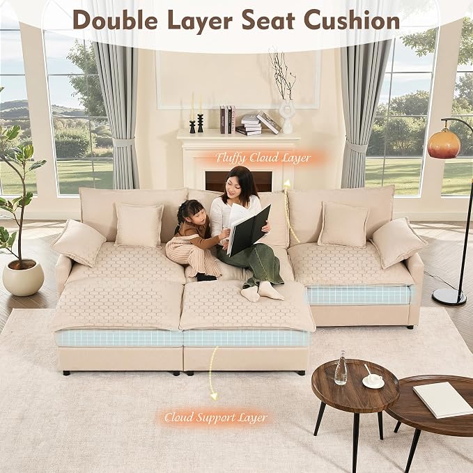 GOSUHI 108" U Shaped Couch, Modular Sectional Sofa, 3-Seater Comfy Cloud Couch - Image 4