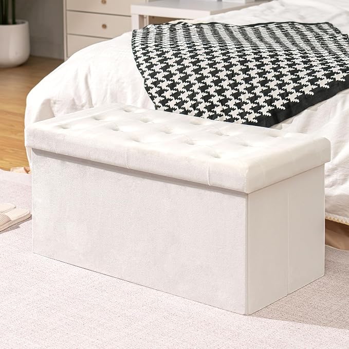 B FSOBEIIALEO Folding Storage Ottoman, Long Ottomans Shoes Bench, Velvet - Image 7