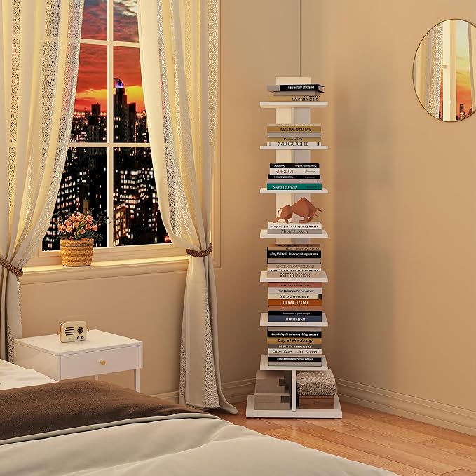TUTOTAK Narrow Bookshelf, 8-Tier Bookcase, Spine Book Shelf - Image 3