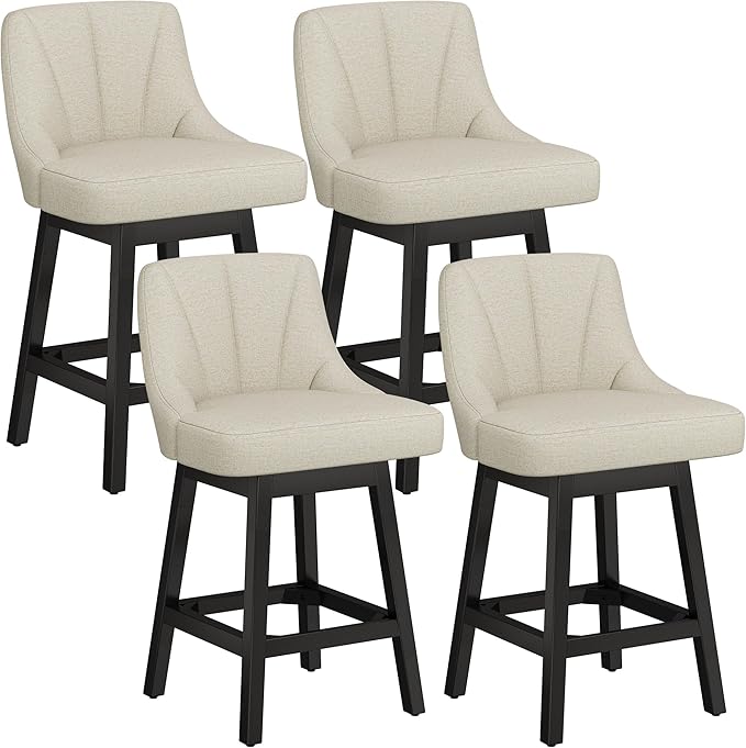 YaFiti Swivel Bar Stools with Backs, Linen Fabric Extra Upholstered Counter by YaFiti