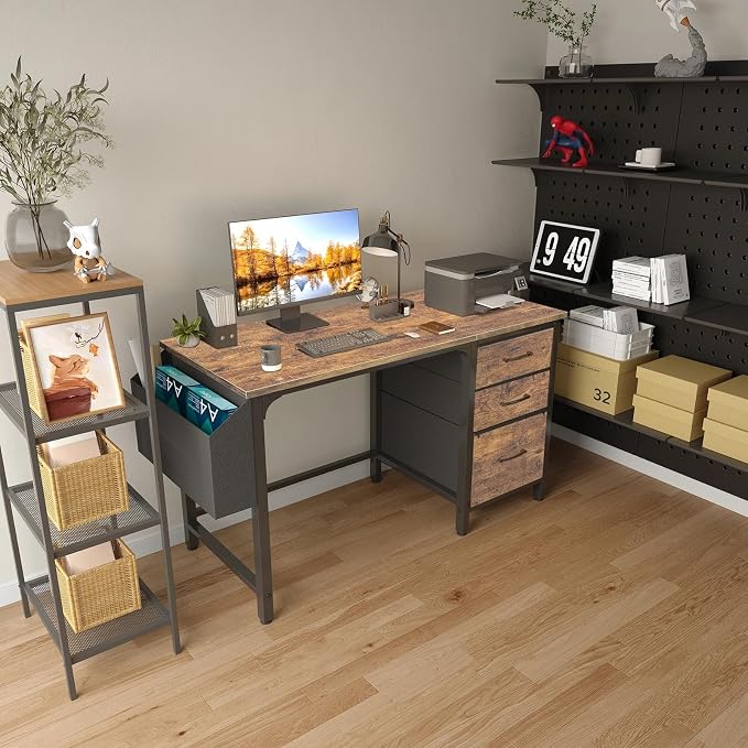 Lufeiya Computer Desk with File Drawers Cabinet, 47 Inch Reversible Home Office - Image 2