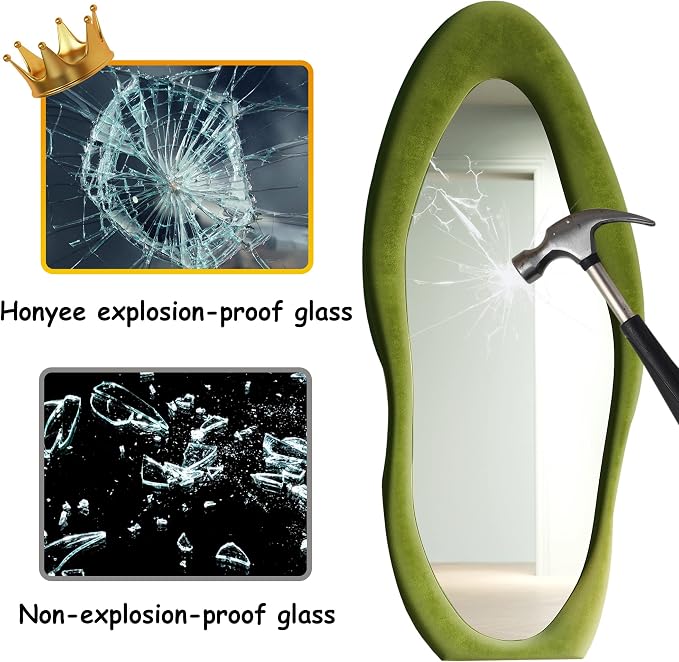 Honyee Full Length Mirror, Flannel Wrapped Wooden Frame Floor Mirror, Irregular - Image 6
