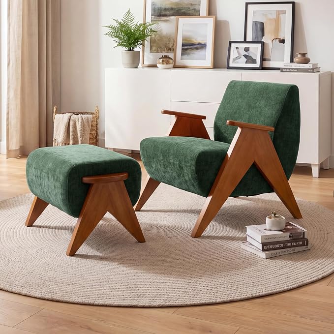 Linen Padded footstools Mid Century Modern Ottoman - Image 5