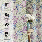 Yakamok 84 Inches Blue and Purple Leaves Linen Curtains - Image 2