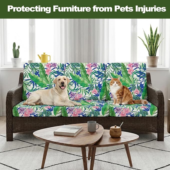 CALBODE 12 Pcs Outdoor Seat Cushion Covers, Tropical Plant | Stretch Chair Seat - Image 6