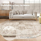 Round Rugs 6ft Washable Rug, Vintage Boho Medallion Rugs Non-Slip Soft Low Pile - Image 7